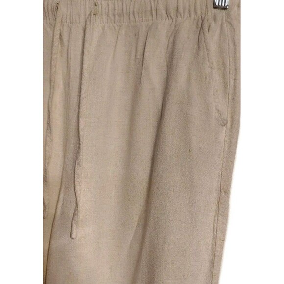 Blenca Linen Blend Wide Leg Trouser Pants L Elastic Waist Drawstring Pockets - Picture 4 of 5